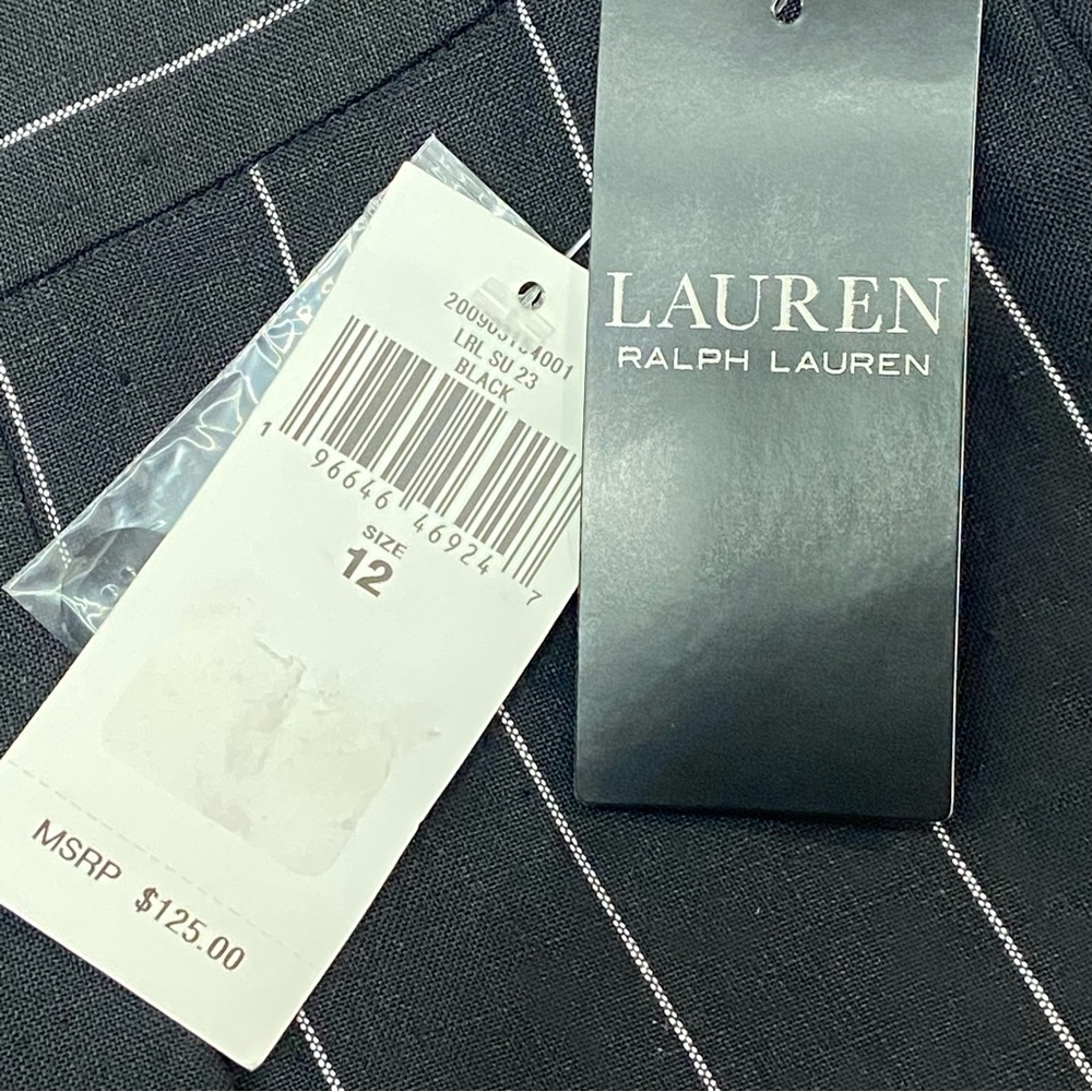 Lauren Ralph Lauren Linen Black Pinstripe Pleated Shorts LRL - Women’s 12 NWT - Picture 15 of 16